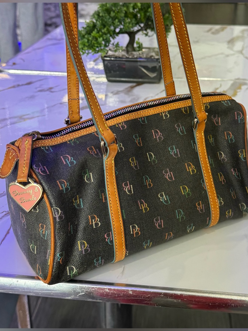 Dooney & Bourke Black Multicolor DB Logo Barrel Bag - Picture 2 of 7